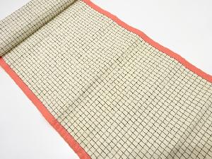 アンティーク　格子模様織り出し　八寸帯地反物